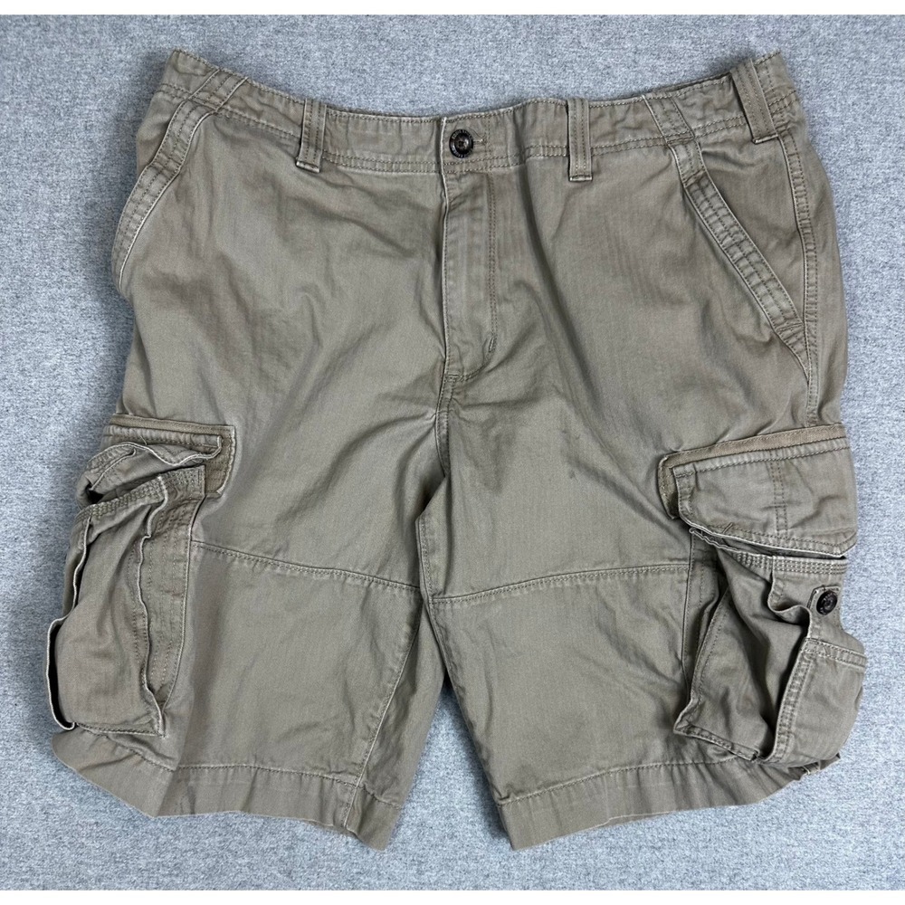 Eddie Bauer Cargo Shorts Mens 38 11" Khaki Herringbone Cotton Utility Size 36 37